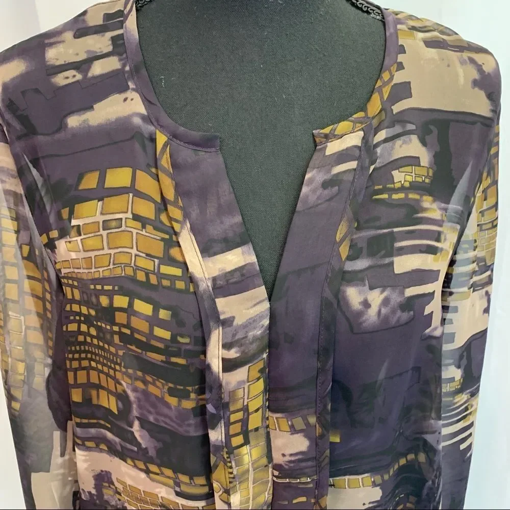 Melanie Lyne purple sheer transparent chiffon long sleeve blouse M - Picture 5 of 9